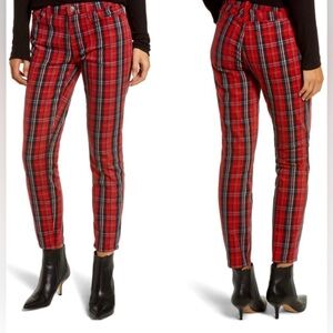 Current Elliott The Stiletto Red Tartan Cropped Skinny Jeans Size 29 NWOT